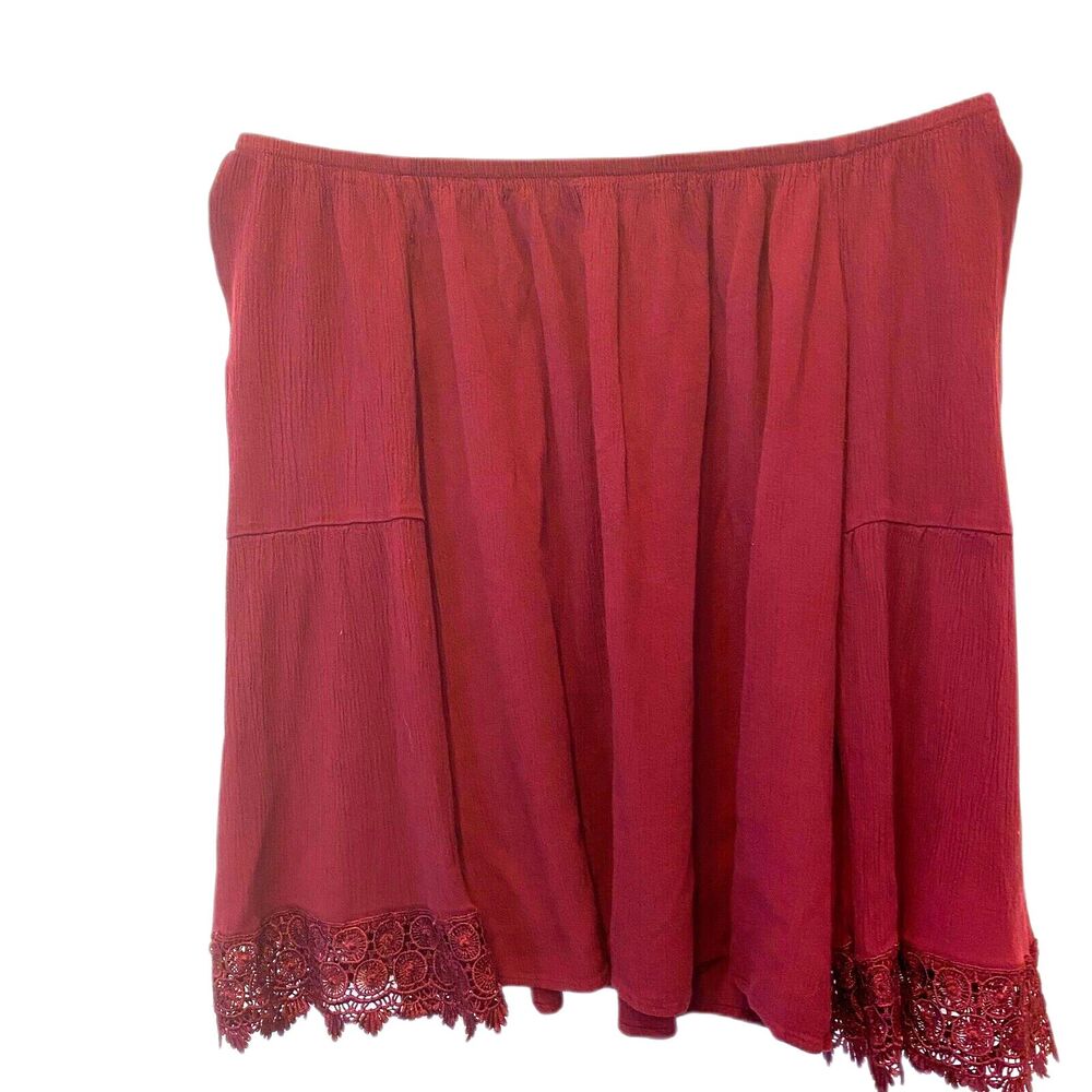 Boho Peasant Blouse M Sculptured Lace Bell Sleeves Burgundy Elastic Neckline - Picture 3 of 6